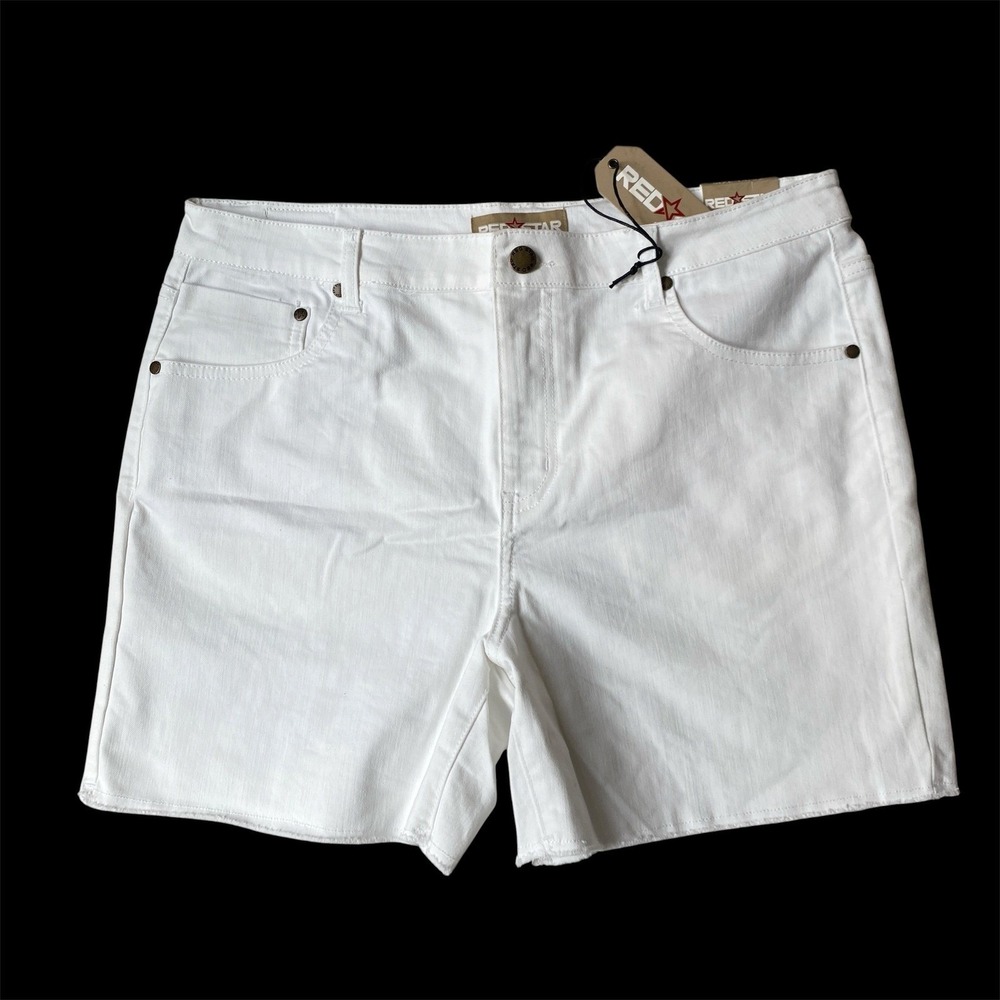 Red Star Cut Off White Denim Shorts Women Size 14/32 Raw Hem High Waisted NWT